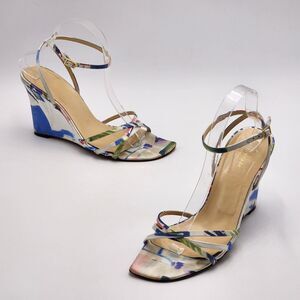 Kate Spade New York Watercolor Floral Satin Wedge Sandals Size 8